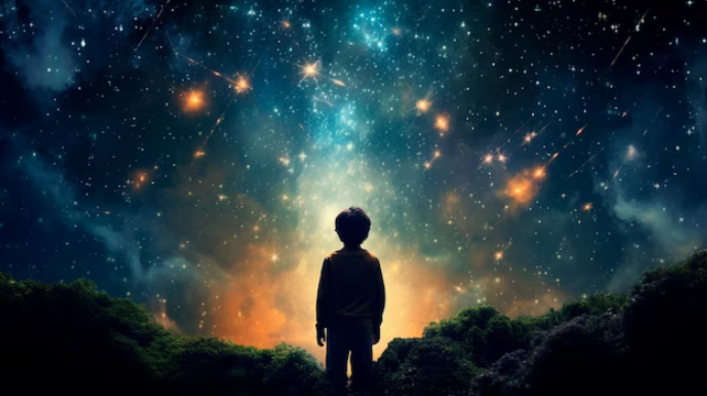 Niño contemplando un cielo estrellado, imagen del Aura Humana